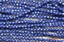 Czech Fire Polished 3mm round faceted glass beads - CT Sat Met Lapis Blue