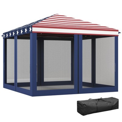 10' x 10' Pop Up Canopy with 4 Removable Sidewalls, American Flag