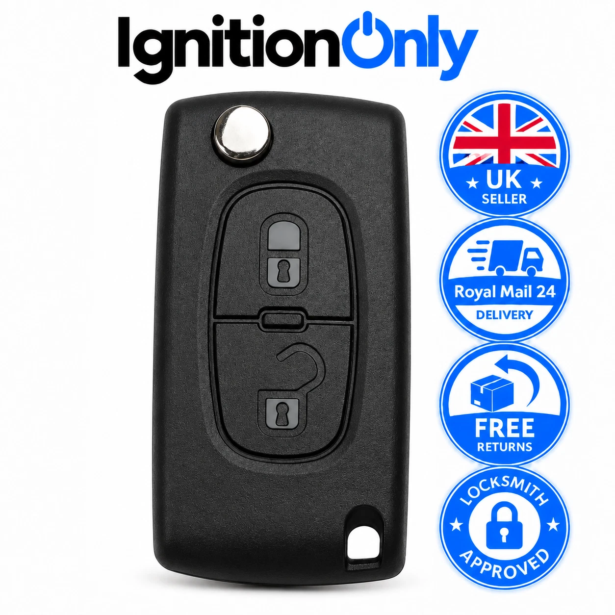 Peugeot CE0523 2 button flip key case — view 1