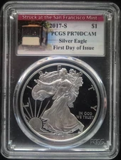 2017 S American Eagle 1 Ounce Silver Coin- PCGS PR70 DCAM- First Day Issue