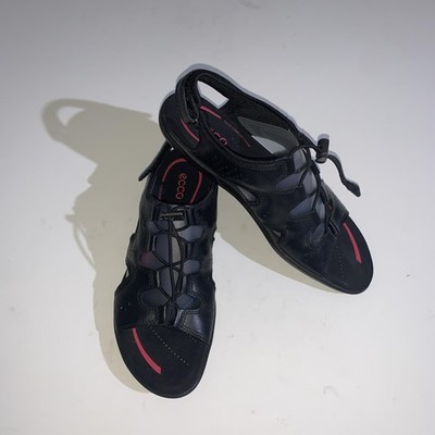 ECCO Sandals Shoes Womens 10 Black Leather Strappy Comfort Foam Walking EU 41