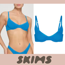 NWT SKIMS [ 44DDDD ] Cotton Logo Underwire Demi Bra in Mykonos Blue U1615