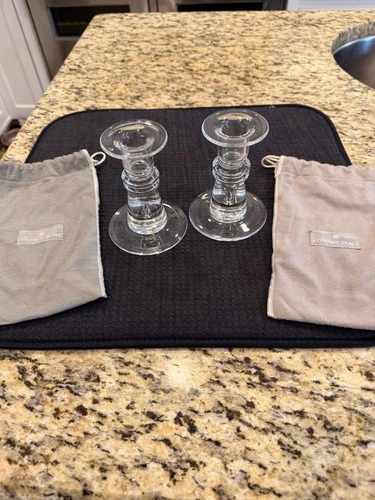 SIGNED Steuben Crystal Candlesticks with Tear Drops Vintage David Hills_A Pair