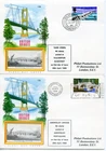 1968 BRIDGES GREAT BRITAIN QE2 PHILART ILLUS. FDC x4 APPROPRIATE CDS/SLOGAN PMKS