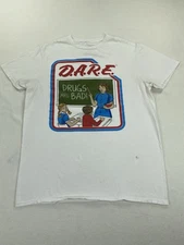 DARE Drugs Are Bad Mens White T-Shirt Size Medium Y2K Retro Classroom