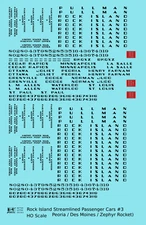 K4 HO Scale Decals Rock Island Streamlined Car Peoria/Des Moines/Zephyr Rocket