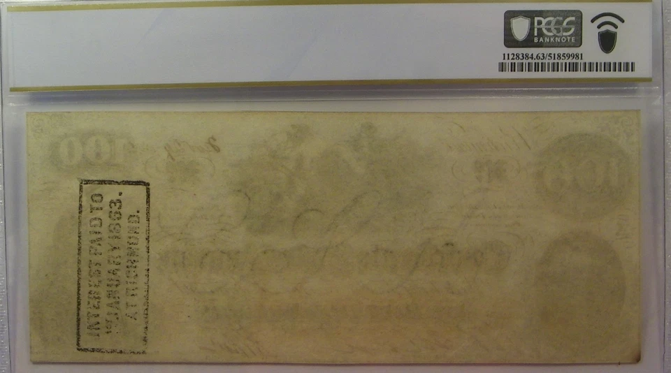 T-41 1862 $100 CONFEDERATE CURRENCY PCGS 63 CIVIL WAR NOTE - Image 2 of 2
