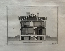 Antique Architectural Engraving section across The country house near Caen 1721