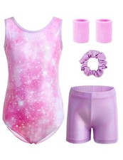 5-Piece Gymnastics Leotards for Girls with Shorts Scrunchie Wristbands Toddl...