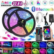 LED Strip Lights 32.8ft Music Sync Bluetooth 5050 RGB Room Light with Remote