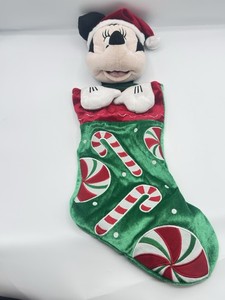 Disney 3D Stocking Minnie Mouse Santa Hat Plush Peppermint Canes Applique