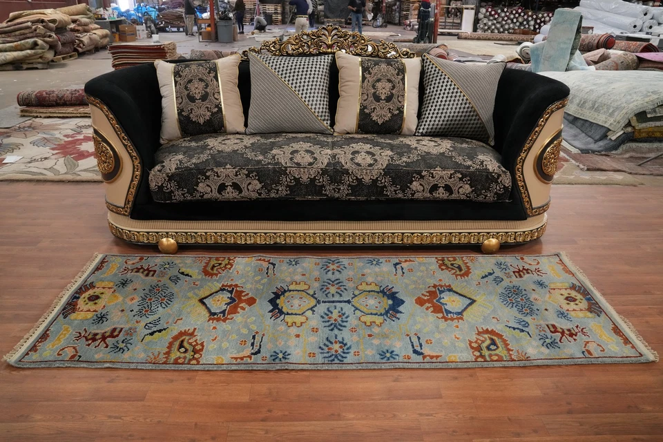 Handmade Transitional Wool Oushak Runner Rug 3x8 Ft Oriental Floral Carpet - Image 3 of 4