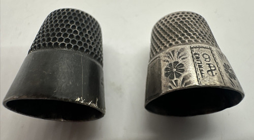 Sterling Silver Thimbles Etched Flowers with Leaves Makers Mark Vintage