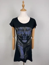 Philipp Plein Couture Unleash The Beast Black Front Beaded Tiger Short Dress SzM