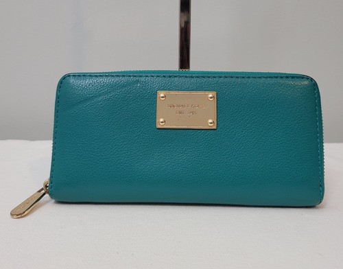 Portafoglio Michael Kors Jet Set Viaggio Teal Continental Pelle Zip Oro Ferramenta