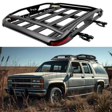 For Chevy Suburban 50"x38" Roof Rack Cargo Carrier Basket Cross Bar w/ LED Light
