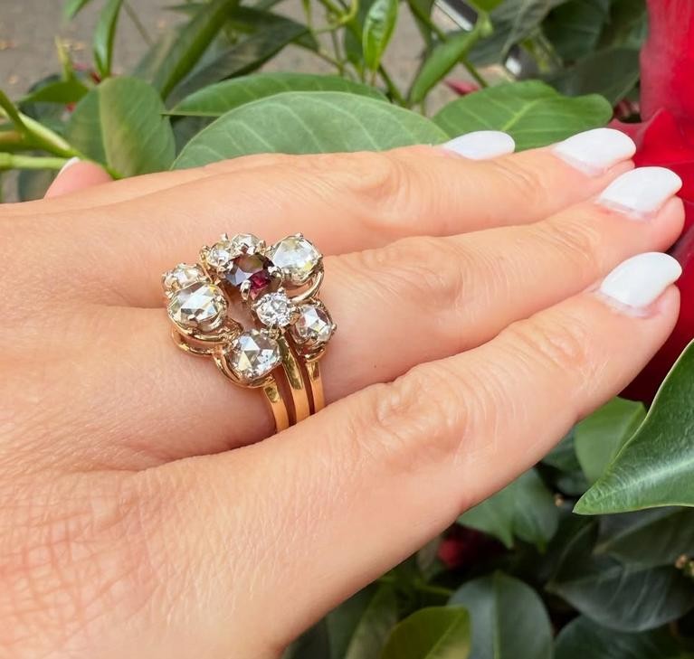 Solid Yellow Gold Round Ruby W/ Large Rose & Old … - image 17