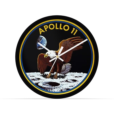 NXT NASA-Approved 12-Inch Round Wall Clock |Apollo 11 Moon Landing Black Design