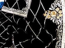 PAKISTANI INDIAN BLACK VELVET ZARI GOLDEN EMBROIDERED SHAWL WRAPS SCRAVES 80X 34