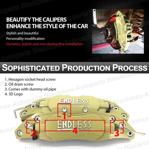 Gold ENDLESS Style Brake Caliper Covers Universal Car Disc Front Rear Kit L+M+S - Picture 9 of 10