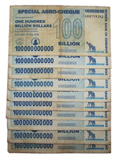10 pcs x Zimbabwe 100 Billion dollar agro cheque banknotes / 2008 Circulated