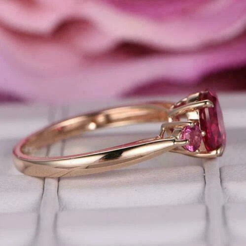 2Ct Oval Lab-Created Red Ruby & Pink Sapphire  Ring 14K Rose Gold Plated - Image 2 of 4