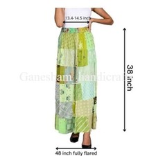 Green Vintage Indian Rayon Patchwork Hippy Gypsy Boho Maxi Women Long Skirts