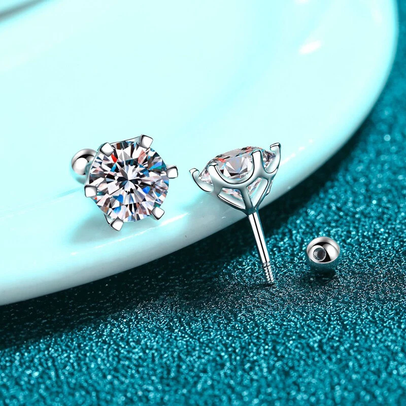 Real Moissanite Stud Earrings 14k White Gold Plated 925 Silver Hip Hop Pass Test - Image 3 of 4