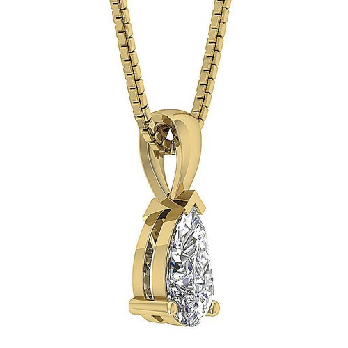 Pear Shaped Solitaire Pendant I1 K 1.06 Ct Martini 3 Prong Set 14K Yellow Gold - Picture 3 of 5