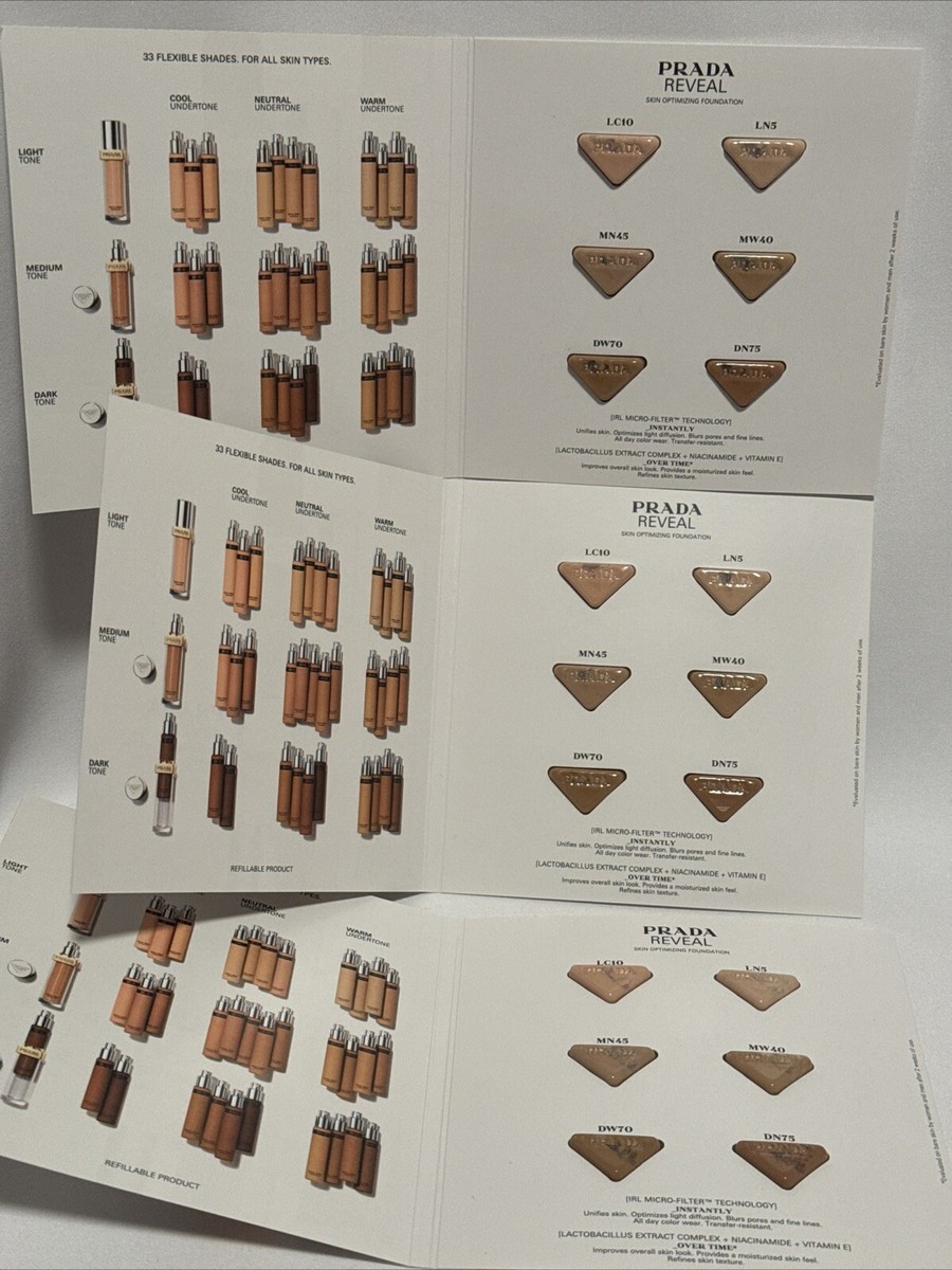 3 X Prada Reveal Skin Optimizing Foundation 6-Shade Sample Card | eBay