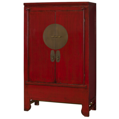 US Seller - Distressed Red Elmwood Chinese Ming Wedding Armoire
