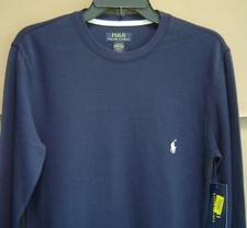 NWT POLO RALPH LAUREN S WAFFLE KNIT CREW LOUNGE PAJAMA SLEEP SHIRT Navy PWLCRL