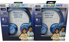 2 Pack Altec Lansing Kid Safe 2-in-1 Bluetooth Wireless Blue Kid's Headphones