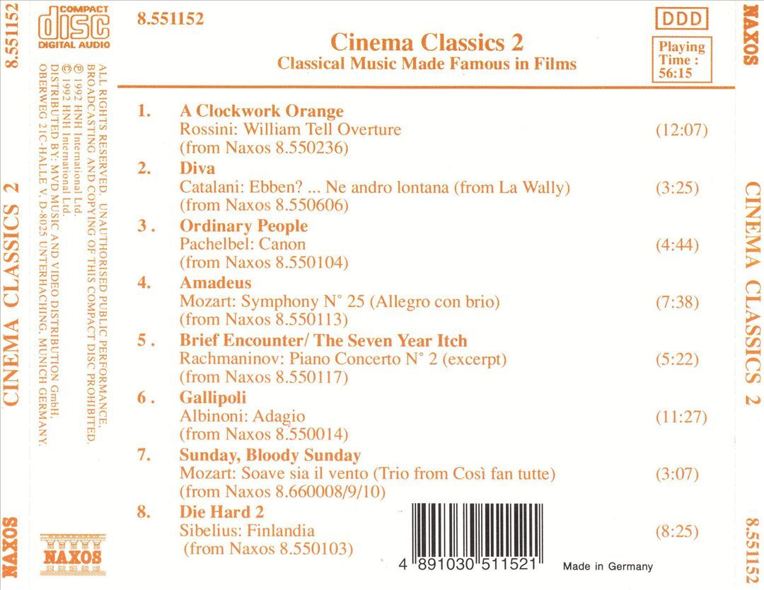 VARIOUS ARTISTS CINEMA CLASSICS, VOL. 2 NEW CD 730099662222