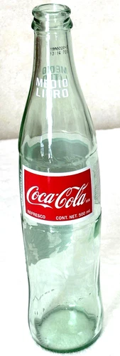 VTG Mexico-Enjoy Coca Cola-Medio Litro-16.9 oz-Clear Glass Soda-Pop Bottle-Empty