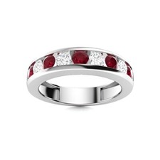 Sterling Silver 925 Ruby Channel-Set Round 3.00mm Half Eternity Band Ring.