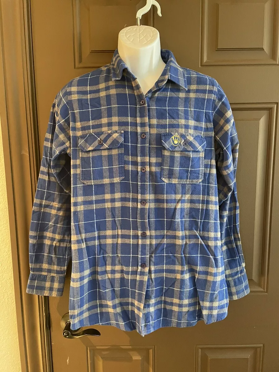 MILWAUKEE BREWERS FLANNEL SHIRT LONG SLEEVE BUTTON DOWN XL WOMEN