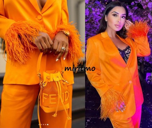 A135 LIMITED EDITION ZARA STRAIGHT BLAZER JACKET WITH FEATHERS ORANGE COAT - XXL - Afbeelding 2 van 24