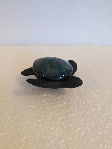 Ceramic turtle trinket box 4 in long 1 3/4 inches high dark green shell ...