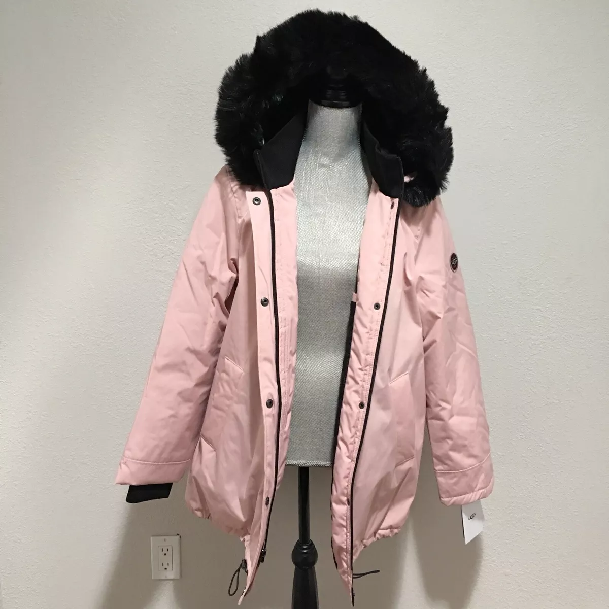 ABRIGO CHAQUETA UGG BERNICE PARKA ROSA CRISTAL CON CAPUCHA ROSA TALLA L GRANDE MUJER