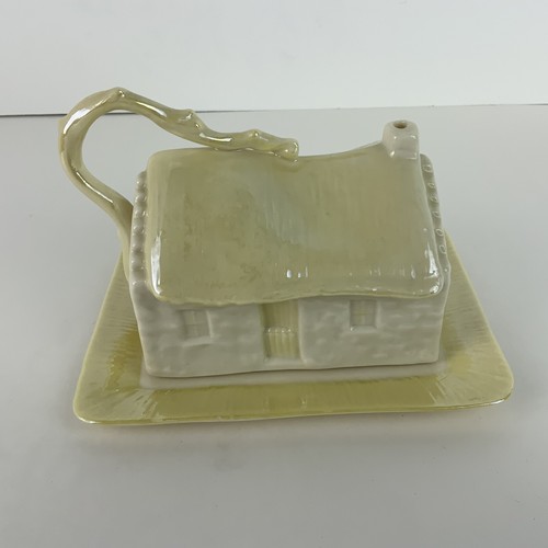 Belleek Irish Cottage House Covered Porcelain Vintage Butter Dish Brown