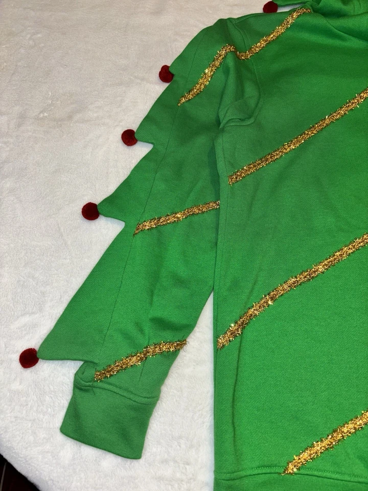 Sudadera con Capucha American Rag Árbol de Navidad Oropel Pompones Suéter Feo Unisex Talla Pequeña Foto 4 de 4