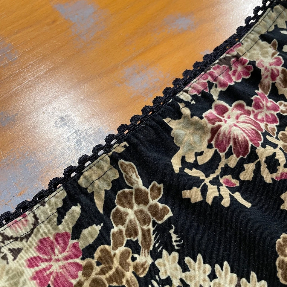 复古 AByer 花卉裙黑色粉红色棕色膝盖 Midi 铅笔花边装饰 M Whimsygoth — 第 3/4 张图片