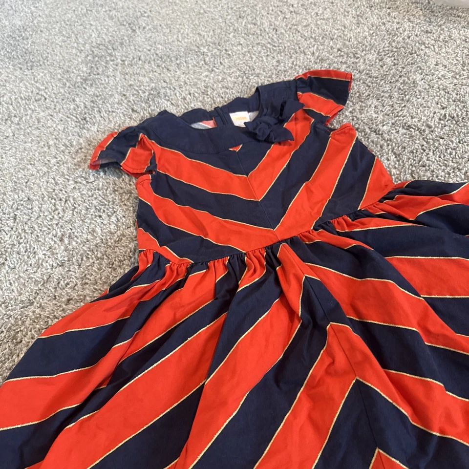 Vestido Gymboree Niñas Azul Oscuro Naranja Dorado Diagonal Rayas Foto 2 de 2