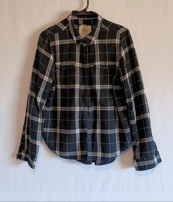 So Perfect Shirt, Button Up Long Sleeve Shirt, Black and White Plaid, Size L