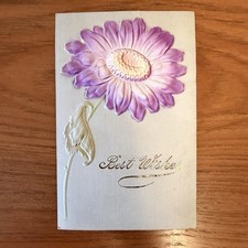 Postcard Airbrushed PURPLE DAISY Embossed BES...