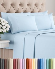 Baby Blue Queen Bed Linen Set 6 Piece Soft Microfiber Sheets and Pillowcases