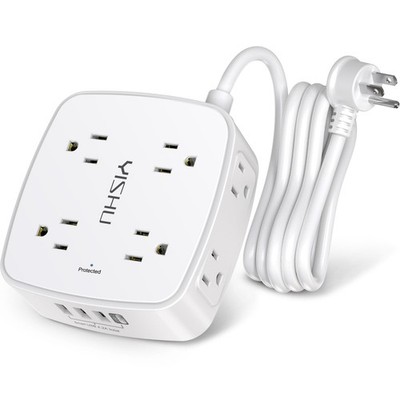 Yishu 6 Ft Surge Protector - 8 Widely Outlets 4 Usb Ports 3 Side Outlet