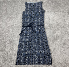 H and M Dress Womens Small Midi High Neck Snake Print Belted Sleeveless Blue
