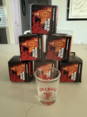 (6) Fireball Cinnamon Whiskey Shot Glass Red Fire Breathing Dragon Lot Lim. Ed.